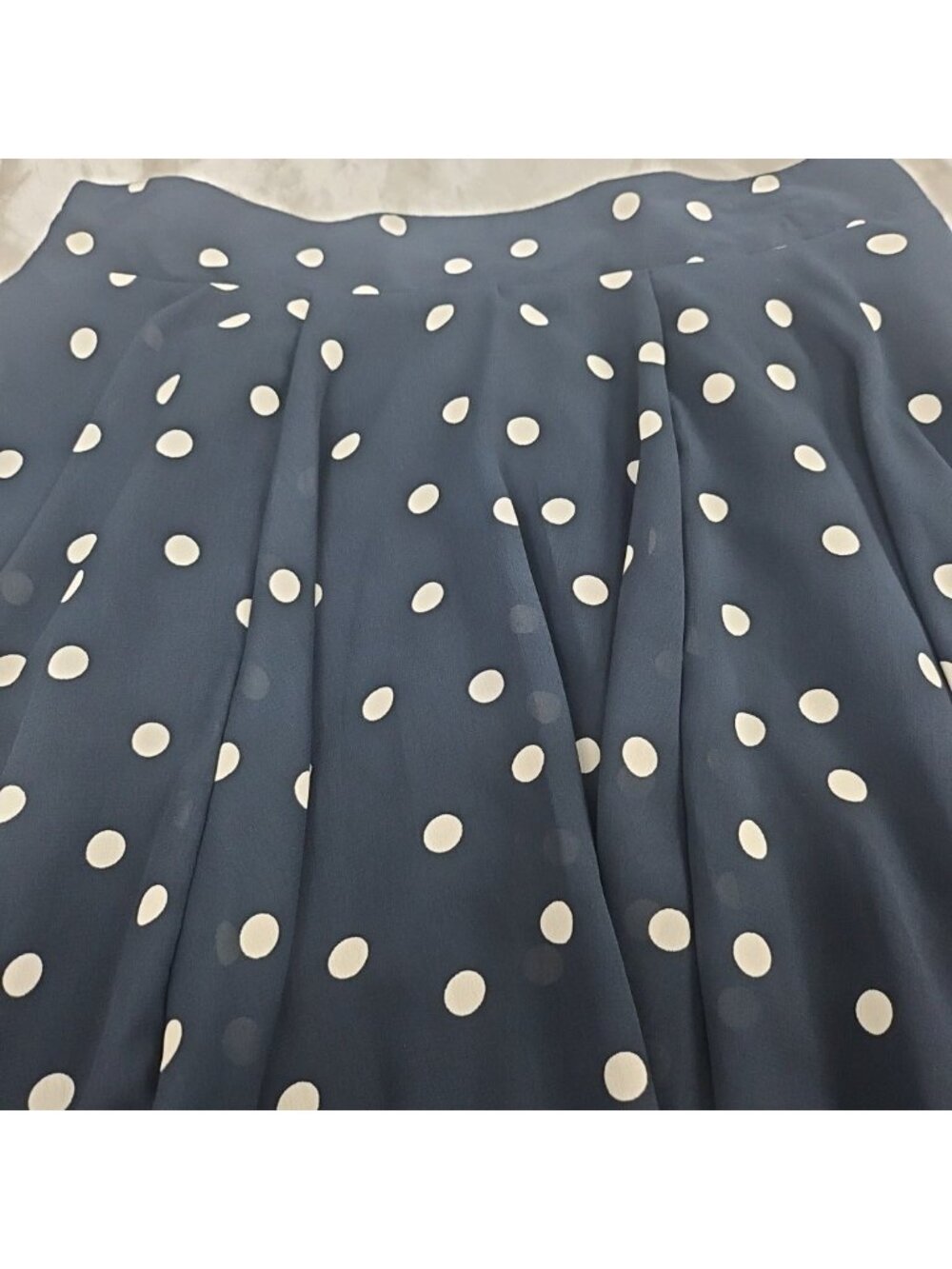 Maison Jules Polka Dot Skirt Large Navy White Retro Midi Parisian Flowy Skater - Picture 4 of 12